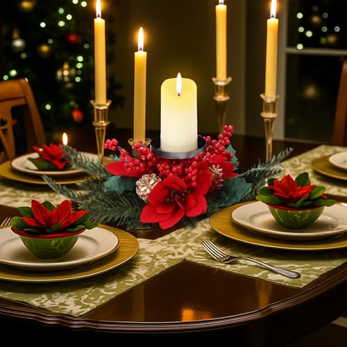 Suncalla 16 Inch Poinsettia Christmas Centerpiece Artificial Tabletop Decor