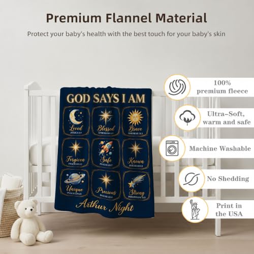 Personalized God Says I Am Space Baby Blanket, Christian Baby Blanket - color: Blue #14