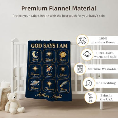 Personalized God Says I Am Space Baby Blanket, Christian Baby Blanket - color: Blue #14