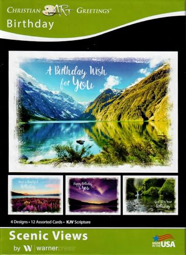 Christian Art Greetings Card-Boxed-Scenic View Assorted Birthday (KJV) (Box Of 12)