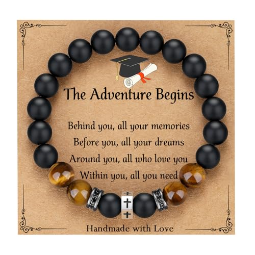 TONY & SANDY Christian Gift for Him Kids Teen Boys Adults Men Cross Bracelet Son Grandson Birthday Graduation Easter Religious Gifts for Men Christmas - style: Graduation ( 7.5 Inches )