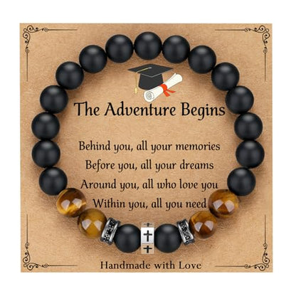 TONY & SANDY Christian Gift for Him Kids Teen Boys Adults Men Cross Bracelet Son Grandson Birthday Graduation Easter Religious Gifts for Men Christmas - style: Graduation ( 7.5 Inches )