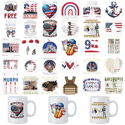 AFRITEE UV DTF Cup Wraps - 30 Sheets 4th of July Independence Day UV DTF Stickers for 16 oz Glass Tumbler, Vintage 250th American Waterproof Transfer Sticker Decals for DIY Water Bottle Coffee Mug - style: Vintage
