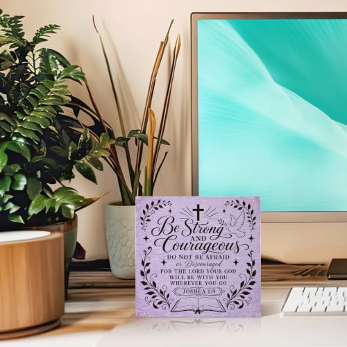 Be Strong And Courageous Joshua 1:9 Christian Wooden Box Sign Gifts - color: Purple