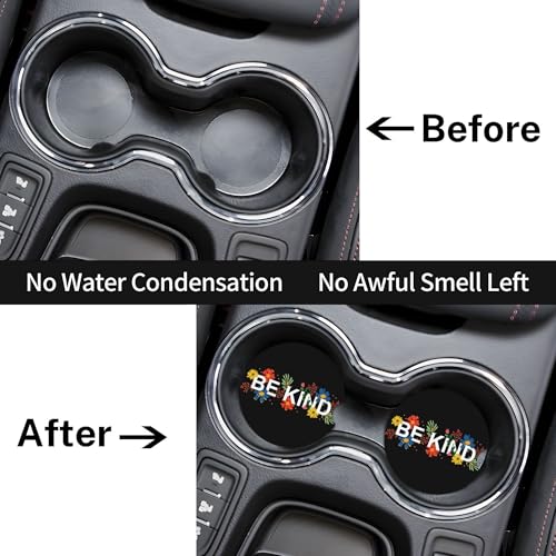 Be Kind Floral Car Cup Holder Coasters 2 Pack 2.63" for Women - color: Black