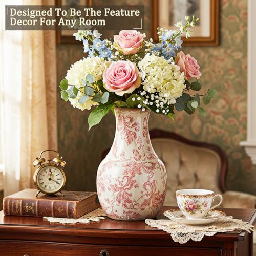 LemonRoad Vintage Ceramic Flower Vase 5.7 Inch Chinoiserie Ice Cracked Glaze Porcelain Vase Rustic Ceramic Large Centerpieces for Home Table Living Room Bookshelf Office(Paisley Style) - style: Paisley Style