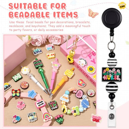 Tondiamo 60 Pcs Inspirational Silicone Focal Beads for Pens Bulk Encouraging Positive Beads for Beadable Pen Keychain Jewelry Bracelet Making DIY Crafts - style: Inspirational