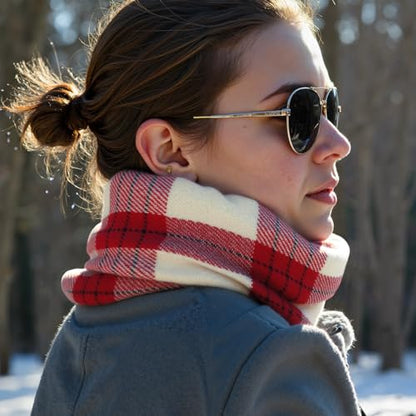 Loritta Winter Scarf for Women, Long Plaid Shawl Wraps Scarves Gifts - color: U-beige Red Lattice