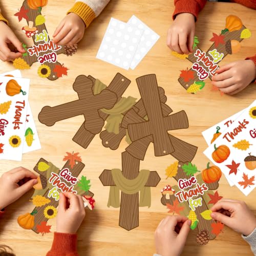 COCHIE 36 Sets Thanksgiving Crafts for Kids Fall Hanging Crafts Sunday School Craft for Kids DIY Christian Cross Crafts Religious Give Thanks Hanging Ornament for Classroom Home Church Party Activity