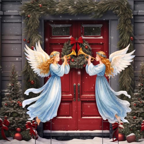 Moxweyeni 2 Pcs Christmas Angel Yard Signs with Stakes, 13 x 33 Inch - style: Rustic