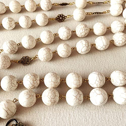 elegantmedical HANDMADE Large 20mm White howlite beads Home St.Benedict Wall Rosary Catholic cross/crucifix box GIFTS