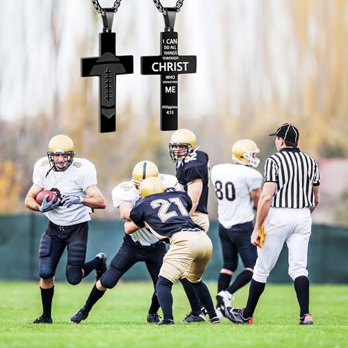 Football Cross Necklace, Black Cross Necklace for Dad Son Grandson - style: Philippians 4:13