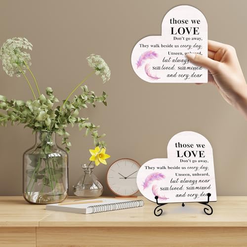 Sympathy Gifts for Loss of Loved One, Bereavement Memorial Funeral Grief Gift for Women, Wooden Heart Keepsake Remembrance of Mom Dad Family Member - E04 - color: Purple Those We Love Feather