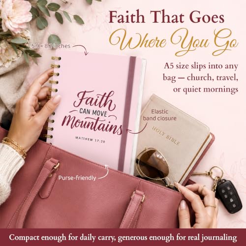 Hardcover Blank Christian Notebook – 140 Pages - Matthew 17:20 - color: Faith_Pink