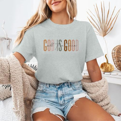 Tuislay Christian God is Good Shirt for Women Faith Jesus Shirts Bible Verse Religious Tshirts Inspirational Tees Cute Tops - color: Light Gray, size: Small