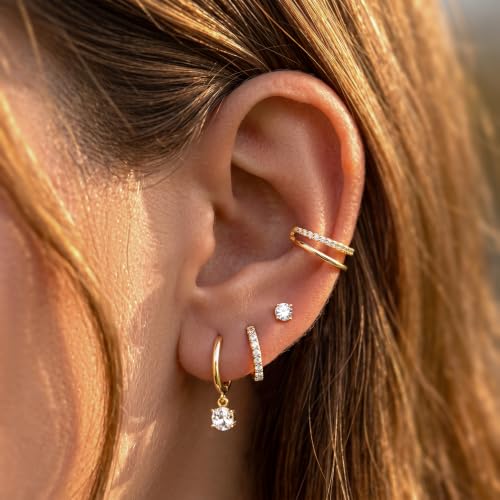 Small 4Pcs 14K Gold Huggie Hoop Earrings Sets for Women Non Tarnish - style: Gold&Style4