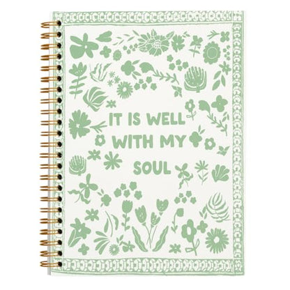 Christian Bible Spiral Notebook Journal Gifts for Women Teen Girl - color: green wildflower