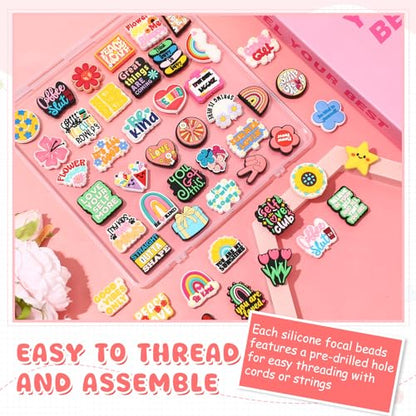 Tondiamo 60 Pcs Inspirational Silicone Focal Beads for Pens Bulk Encouraging Positive Beads for Beadable Pen Keychain Jewelry Bracelet Making DIY Crafts - style: Inspirational