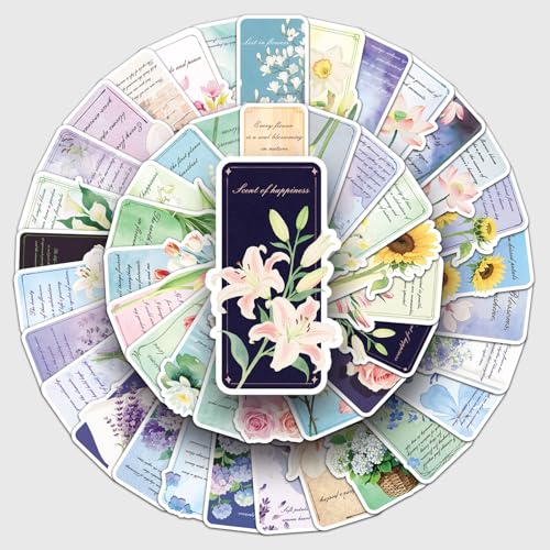 51 Pcs Reading Motivation Bookmarks Stickers Ticket Style, Beautiful Flower Designs, Colorful Assorted (Flower) - color: Flower