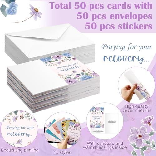 50 Christian Get Well Cards Bulk, 4 x 6 Inch Floral Christian Sympathy Card - style: Watercolor Floral