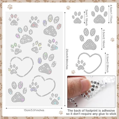 Epakh 84 Pcs Silver Paw Print Stickers Glitter Bling Rhinestone Sticker - color: Silver, size: Paw Print