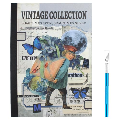Vintage Washi Sticker Book Ephemera for Junk Journals,800+ Journaling Stickers for Scrapbooking Supplies, Collage, DIY Crafts Arts Decorative 24 Sheets - color: Blue Vintage Collection Book