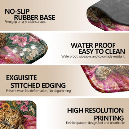 Sleeping Leopard Floral Mouse Pad Maximalist Desk Pad 9.5x7.9 Inch - color: Sleeping Leopard