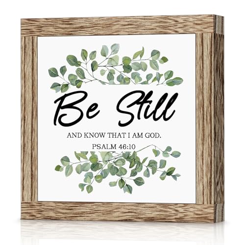 Christian Desk Decor Wooden Sign Inspirational Bible Verse Decor Rustic Farmhouse Religious Wood Sign for Home Living Room Bedroom Bathroom Office Desk Tabletop Shelf Decoration - color: Be Still