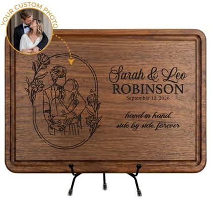Custom Wood Engraved Outline Photo Cutting Board, Personalized Couple Picture Gift for Her Him, Anniversary Wedding Gifts 2026 2027, Engagement, Valentines, Mr and Mrs, Bridal, Bride Groom, Christmas