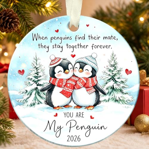 Couples Christmas Ornament - Couples Ornaments 2026 - Couple Ornaments for Him, Her, Boyfriend, Girlfriend, Husband, Wife - Gifts for Couple - Ceramic Hanging Ornament 2026 - color: My Penguin-2026
