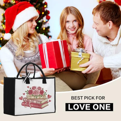 Book Tote Bag Christmas Librarian Bookish Gifts for Women Readers Book Lover - color: Rose Book