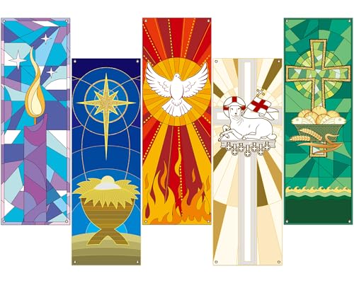 5 PCS Religious Church Banners Church Banners for Sanctuary Wall Welcome Religious Praise Hanging Sign Decorations for Holiday Churches Sunday School Decor Supplies 2 x 6 ft