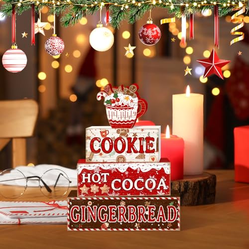 Britimes Tiered Tray Decor Set, 4 Pack, Wooden Sign, Christmas Gingerbread - style: Gingerbread Christmas