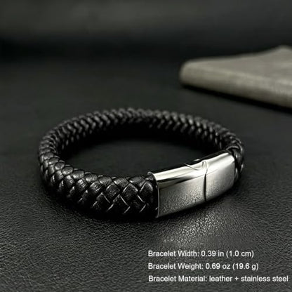 Kim Carrey Italian Handmade Leather Bracelets for Men - color: Black Braid, size: 8.6"