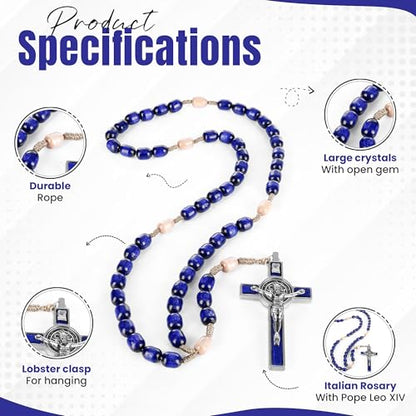 SANCTUM VERITAS Catholic Rosary Necklace | Large Italian Prayer Beads Gift - style: Navy Blue