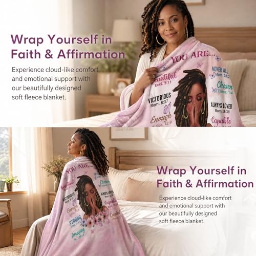 Throw Blanket, Soft Fleece Blanket with Inspirational Positive Thoughts and Quotes for Bedroom, Ideal as a Gift for Girls and Women 50x60 Inch