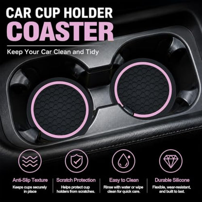 4PCS Car Cup Holder Coasters - 2.75 Inch Non-Slip Insert Water Bottle Holder Pads, Dustproof Automotive Interior Accessories Mat, Universal for Vehicles, Trucks, RVs (Pink Colour) - color: Pink Colour