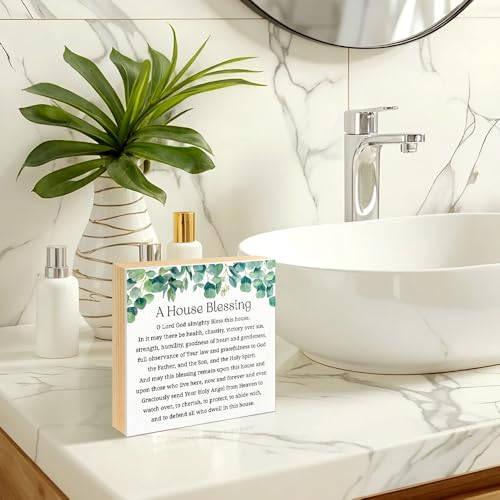 A House Blessing Wood Block Plaque Box Sign 5.9 * 5.9 - color: white010