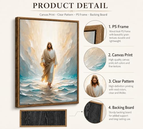 CXKAWM Framed Jesus Walking on Water Canvas Wall Art, 16x24in - color: Framed Jesus Walking, size: 16x24in