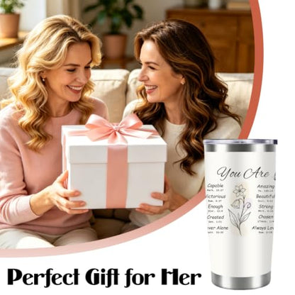 20oz Tumbler Christian Faith Travel Cup Insulated Stainless Steel With Leak-Proof Lid for Bible Study and Church Groups, White