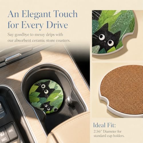 Car Coasters for Cup Holders, Black Cat Car Coasters Set of 2, B12 - color: Black Cat