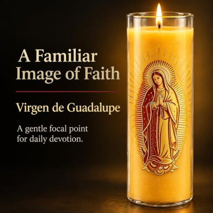 Virgen de Guadalupe Beeswax Pillar Candle, 68Hr Burn, 1 Pack - color: Yellow