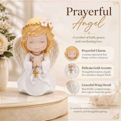 Comfy Hour 5 Inch First Communion Praying Angel Figurine, Rosary Decor
