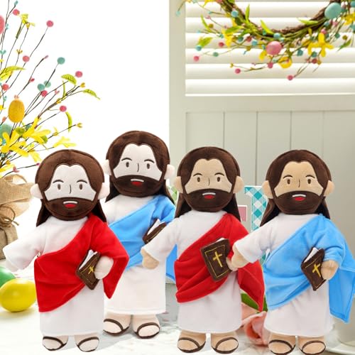 Yelakey Jesus Plush - 13.4“ Voice Jesus Plush Toy Speaking 20 Bible Verses and Singing 3 Bible Songs, Religious Stuffed Doll for Kids, Christian Easter Gift for Church and Sunday School - color: Brownblue