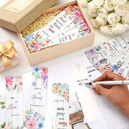 120 Pieces Bible Verses Bookmarks with Hollow Cross for Women Scripture Bookmarks Christian Book Markers for Women Men Church Gifts Supplies (Wood Flower) - style: Wood Flower