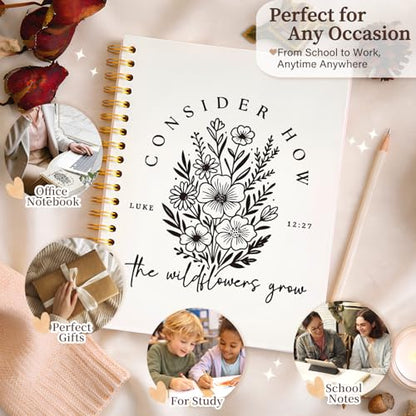 Enkvke Floral Christian Notebook, Bible Verse Scripture Journal for Women - color: Luke 12:27-A5