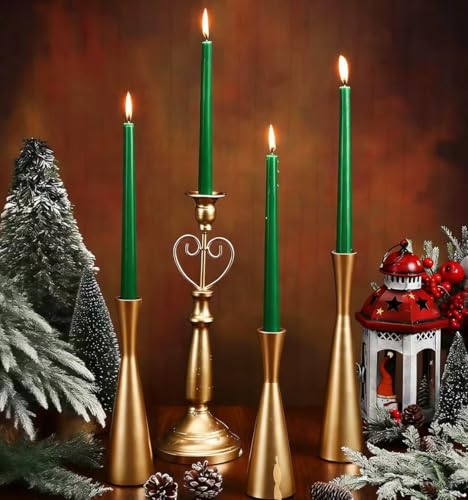 12-Pack Taper Candles (10-Inch) Dripless & Smokeless Long Burning (8 Hours) Unscented Hand Poured Wax Candlesticks for Weddings, Dinner Parties, & Home Decor (Green) - color: Green