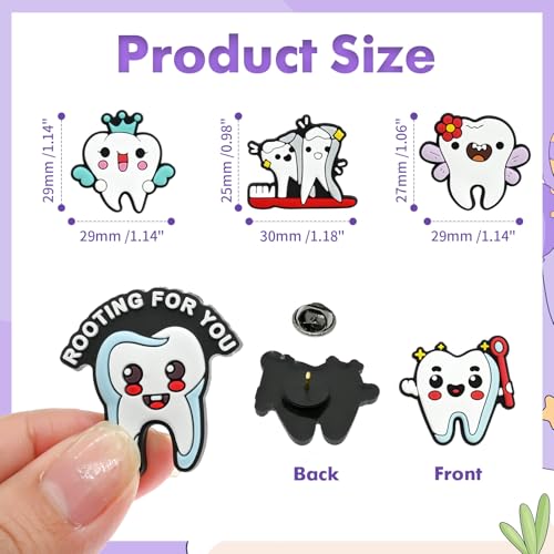 Cute Pins Bulk, Funny Lapel Badge Pins Rubber Brooch Pins for Backpacks, Hats, Bags - style: Tooth-20PCS