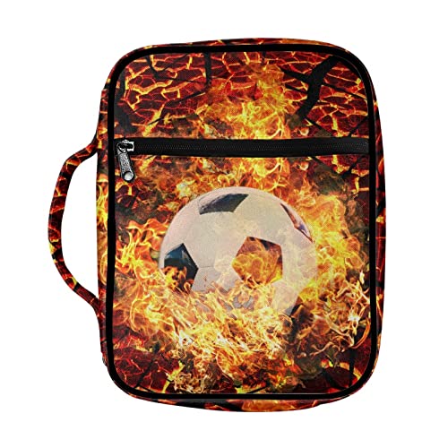 Coldinair Firing Soccer Print Bible Cover for Boys Kids Bible Case Carrying Book Case Church Bag with Handle and Zippered Pockets,Lightweight and Durable - color: Firing Soccer