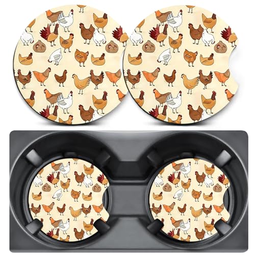 2 Pack Chicken Car Coasters for Cup Holder,Neoprene Anti Slip Mat - color: Chicken